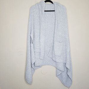 Softies Solid Rib Marshmallow Shawl Gray Open Front Cardigan Sweater One Size
